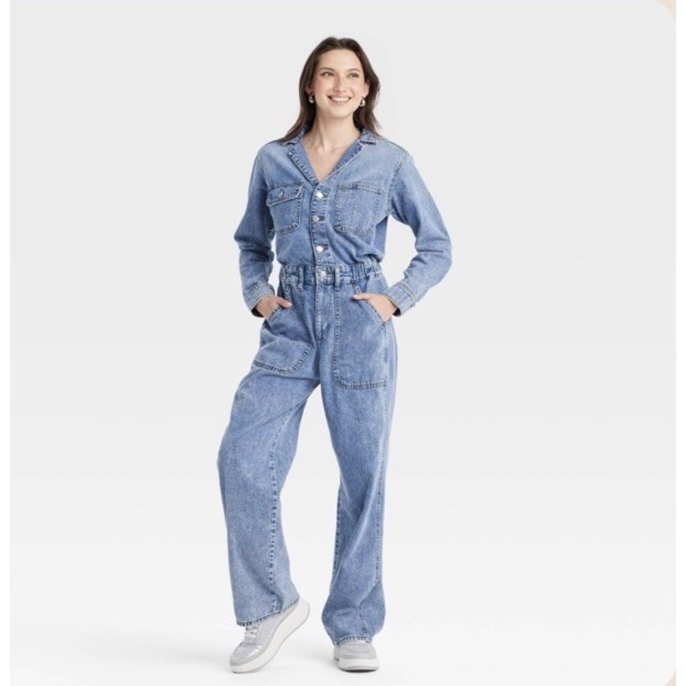 Universal Thread Long Sleeve Utility Baggy Blue Denim Jumpsuit Size 8 NWT